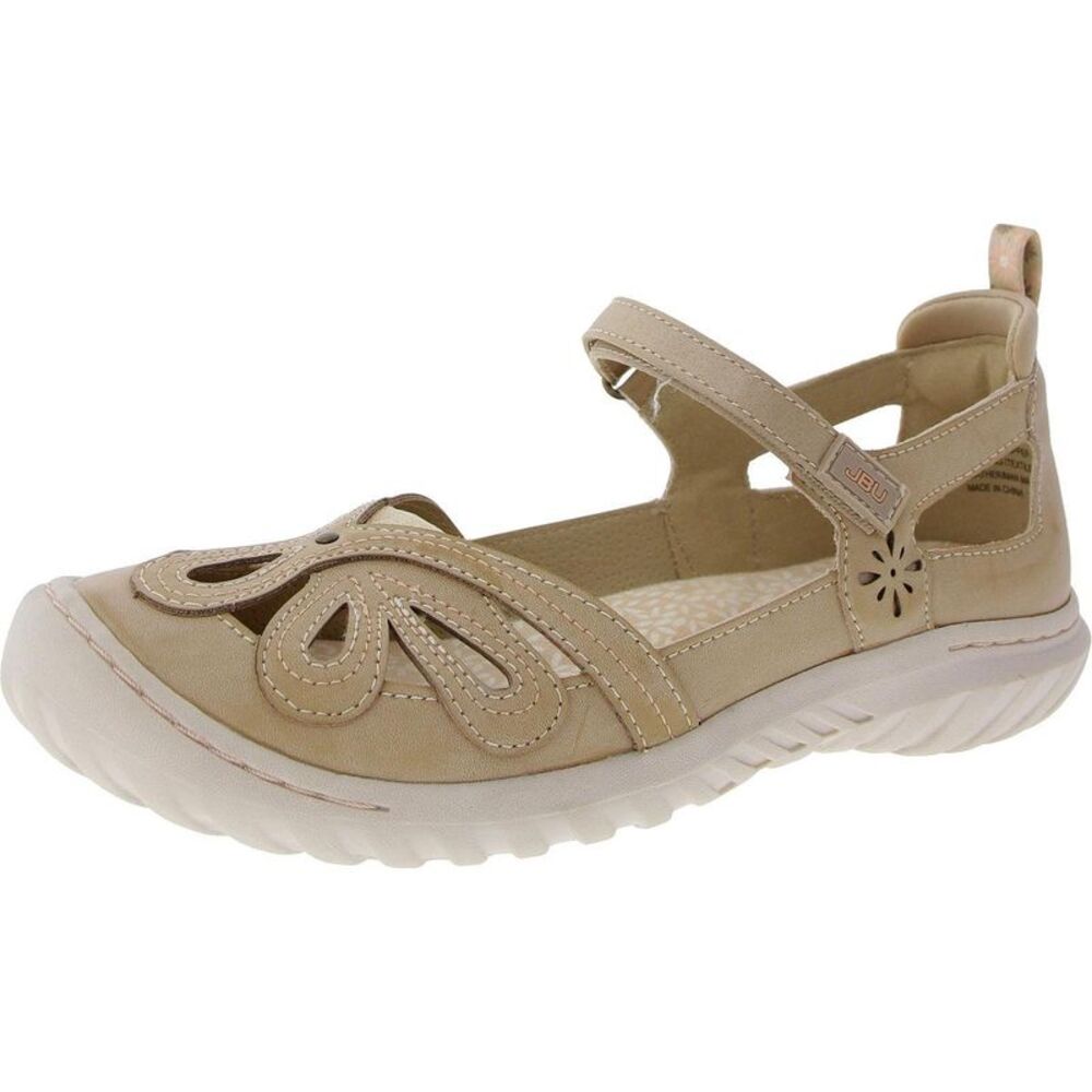 JBU Tan Flats with Floral Cutouts and Adjustable Strap